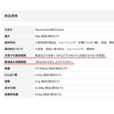 冷凍状態で保存した場合の賞味期限を教えてください